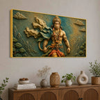 Powerful Lord HanumanJi 3D Bas-Relief Type Canvas Wall Painting