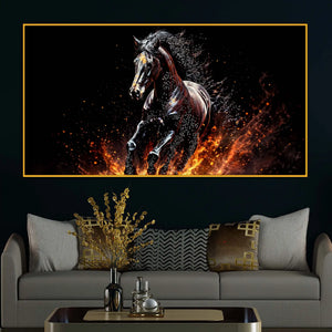 Powerful Running Horse Crystal Floating Frame Wall Painting