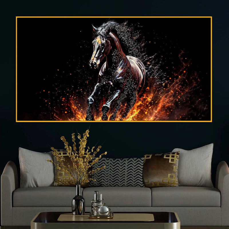Powerful Running Horse Crystal Floating Frame Wall Painting