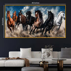 Powerful Seven Horses Crystal Floating Frame Wall Painting