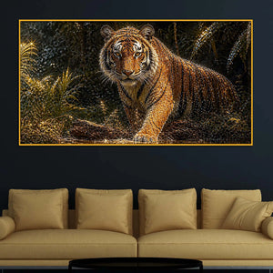Powerful Tiger in Jungle Floating Frame Crystal Wall Painting