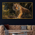 Powerful Tiger in Jungle Floating Frame Crystal Wall Painting