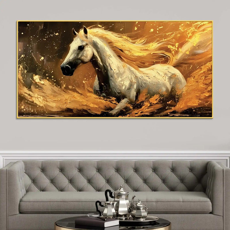 Powerful White Horse Abstract Canvas Wall Painting for Living Room Décor