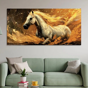 Powerful White Horse Abstract Canvas Wall Painting for Living Room Décor