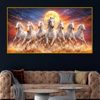 Powerful White Horses Sunset Scene Crystal Glass Wall Art Painting