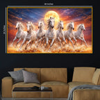 Powerful White Horses Sunset Scene Crystal Glass Wall Art Painting