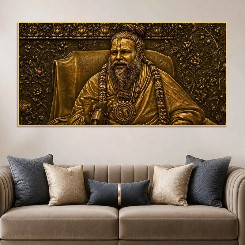 Premanand Ji Maharaj Shree Radha Bhakti Metallic Look 3D Canvas Wall Painting
