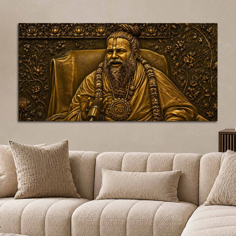 Premanand Ji Maharaj Shree Radha Bhakti Metallic Look 3D Canvas Wall Painting