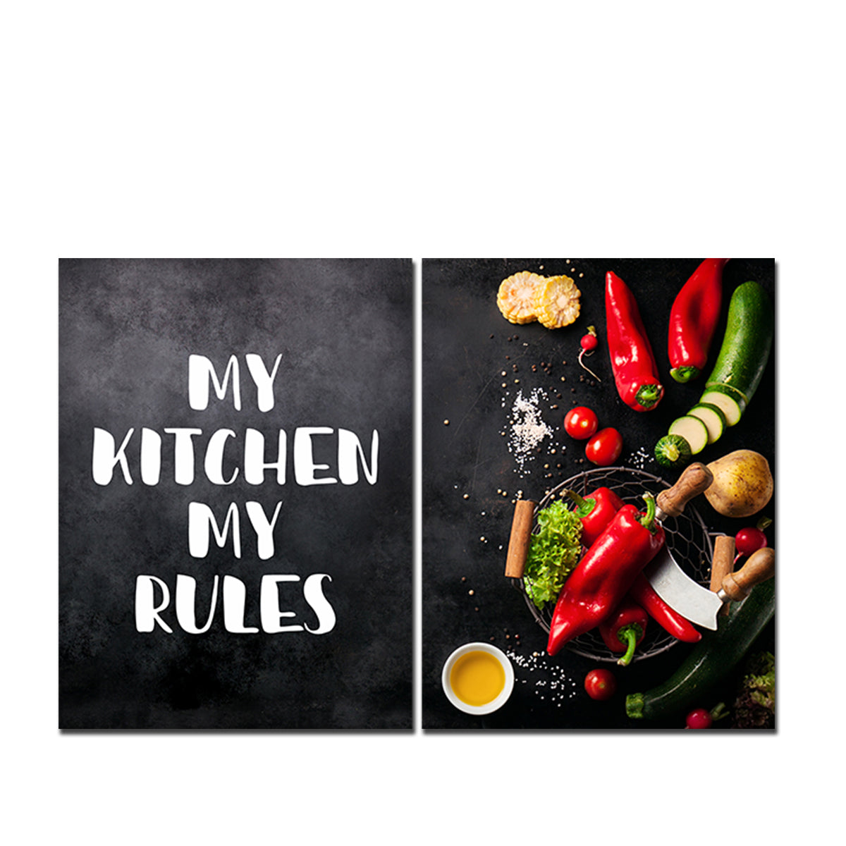 Premium 2 Pieces Wall Painting of Kitchen's Quotes with Vegetable