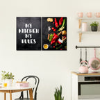 Premium 2 Pieces Wall Painting of Kitchen's Quotes with Vegetable