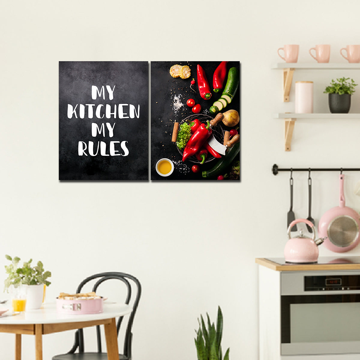 Premium 2 Pieces Wall Painting of Kitchen's Quotes with Vegetable