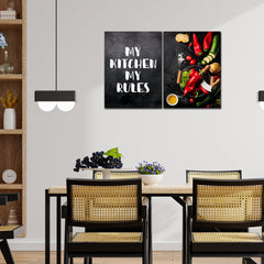 Premium 2 Pieces Wall Painting of Kitchen's Quotes with Vegetable