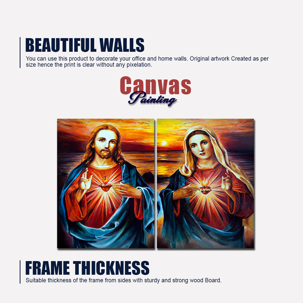 Premium 2 Pieces Wall Painting of Mother Mary and Jesus