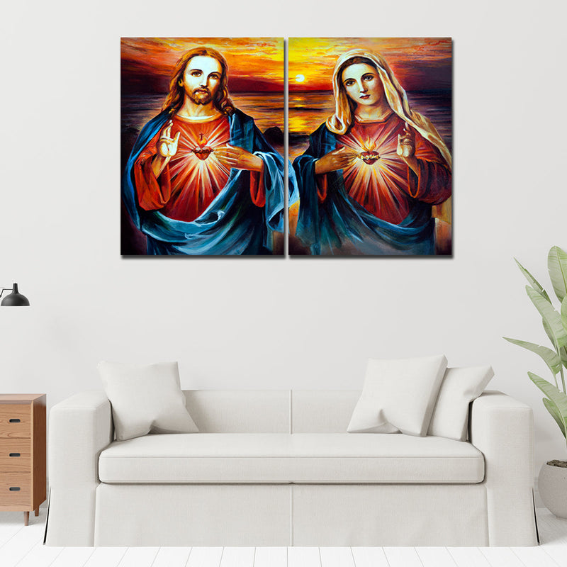 Premium 2 Pieces Wall Painting of Mother Mary and Jesus