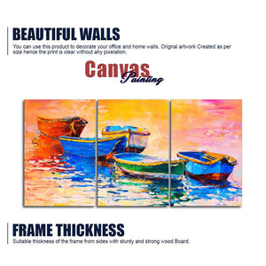 Premium 3 Pieces Wall Painting of Boats in Sunset