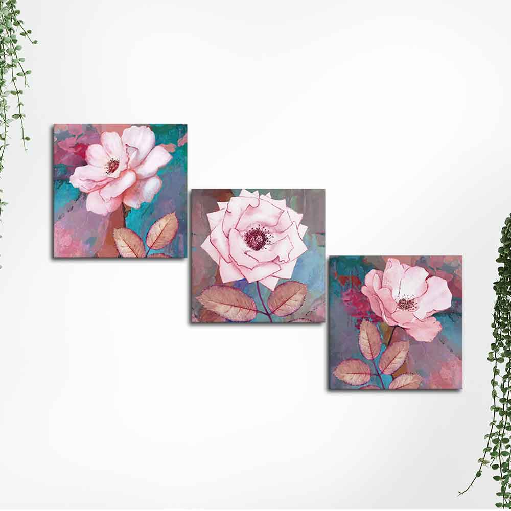 Premium 3 Pieces Wall Painting of Pink Rose