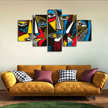 Premium 5 Pieces Wall Painting of Abstract Faces Modern Art