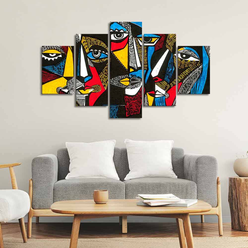 Premium 5 Pieces Wall Painting of Abstract Faces Modern Art