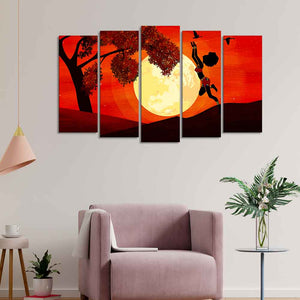 Premium 5 Pieces Wall Painting of African Sunset