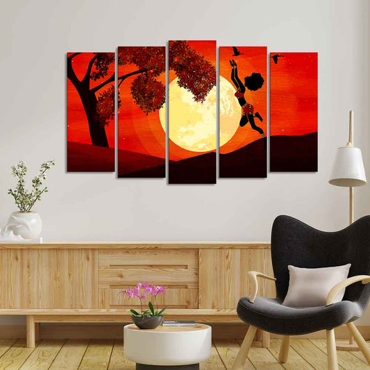 Premium 5 Pieces Wall Painting of African Sunset