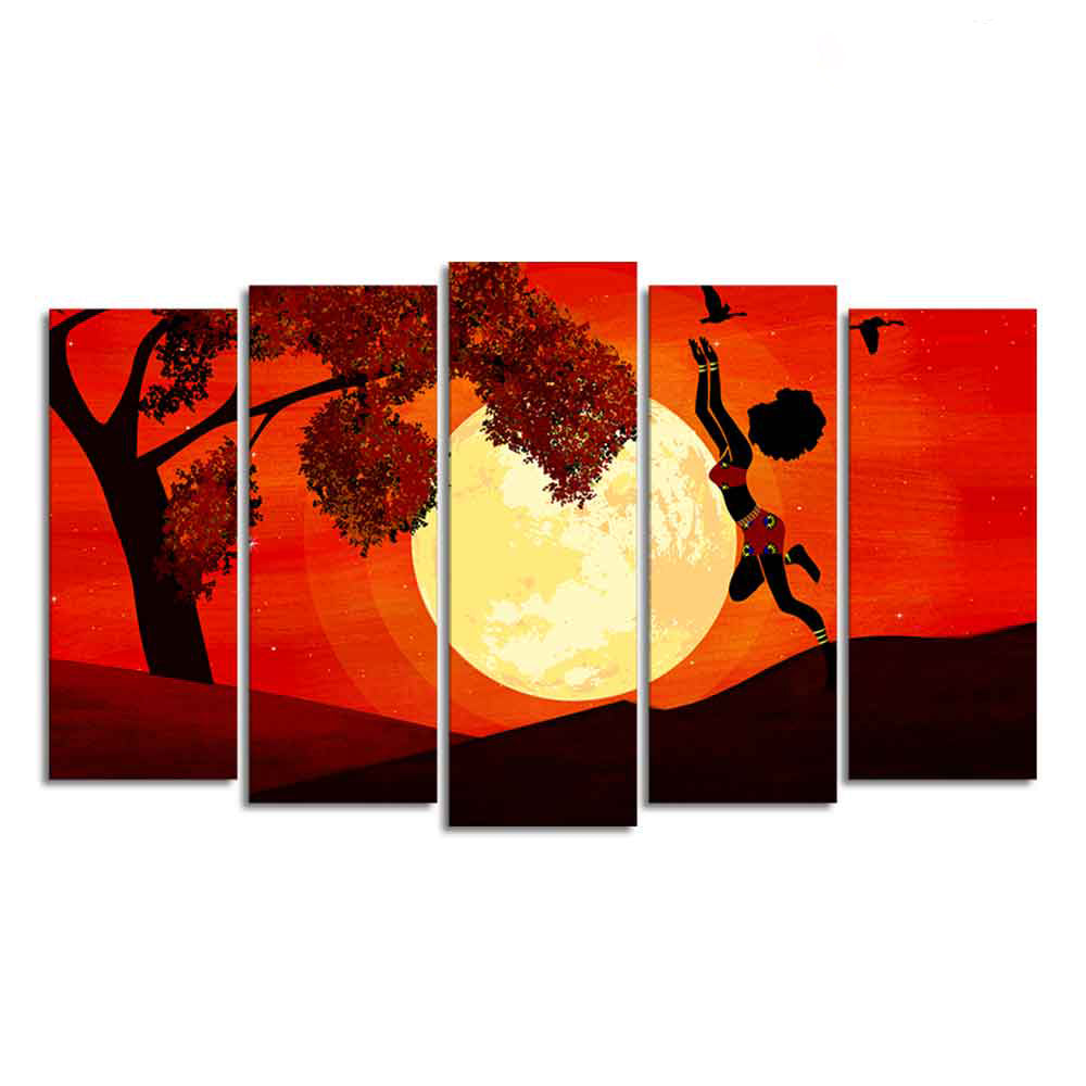 Premium 5 Pieces Wall Painting of African Sunset