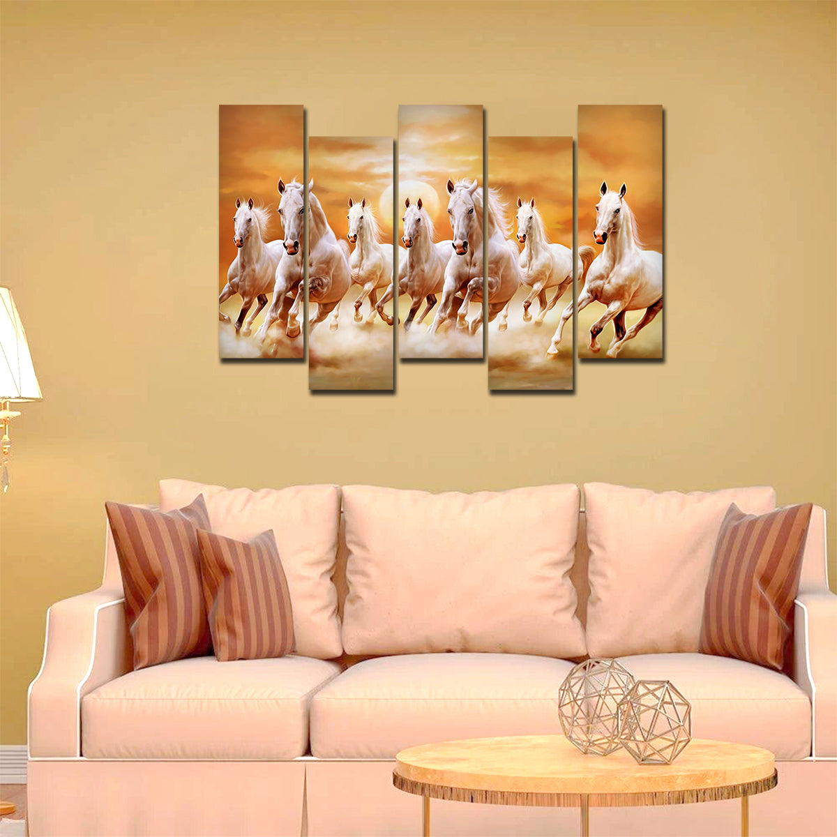 Seven Running Horses Wall Painting Canvas Painting Premium 5 Pieces