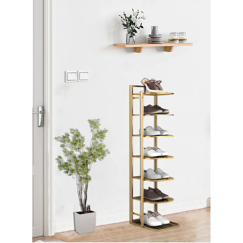 Premium 7 Pair Shoe Display Stand with Sturdy Golden Metal Frame
