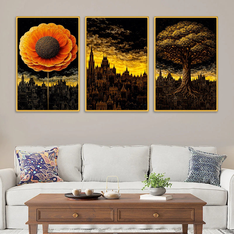 Premium Abstract Cityscape Canvas Wall Decor Painting Set of Three