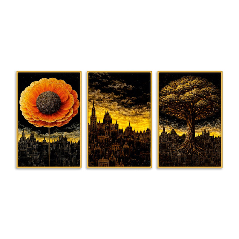 Premium Abstract Cityscape Canvas Wall Decor Painting Set of Three