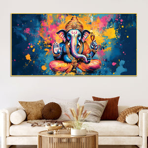 Premium Abstract Lord Ganesha Colorful Canvas Wall Painting for Home & Office – Modern Religious Wall Decor