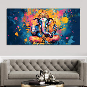 Premium Abstract Lord Ganesha Colorful Canvas Wall Painting for Home & Office – Modern Religious Wall Decor