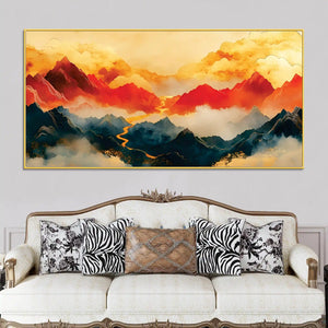 Premium Abstract Mountain Sunset Canvas Painting