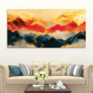 Premium Abstract Mountain Sunset Canvas Painting
