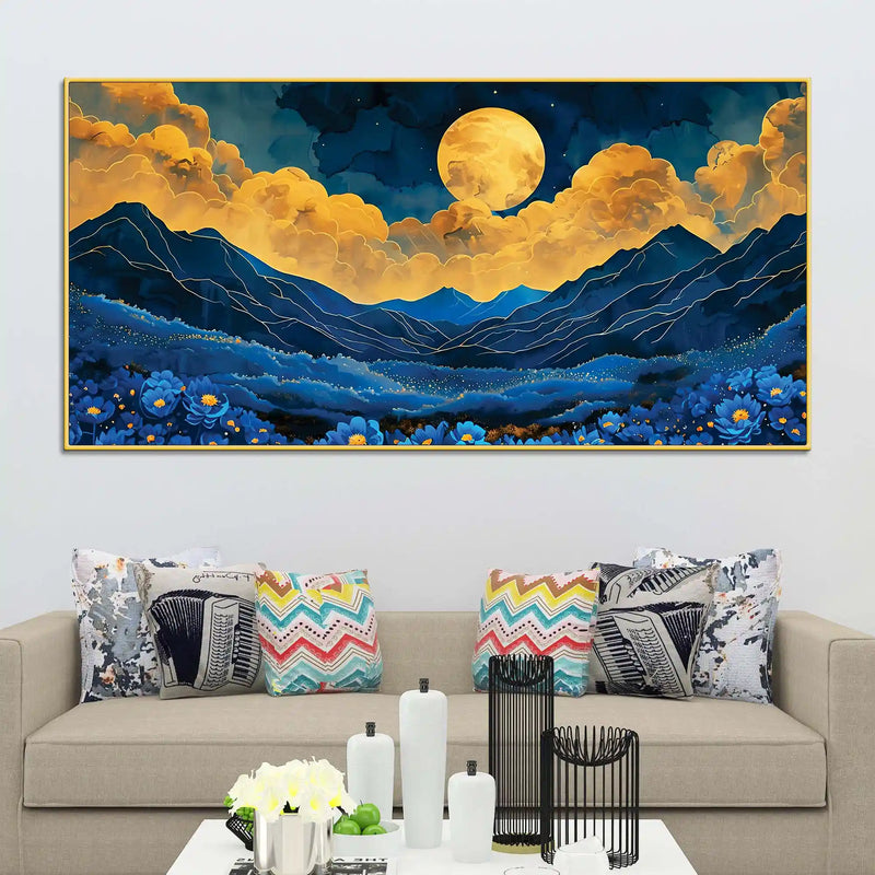 Premium Abstract Night Sky Mountain Canvas Painting