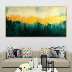 Premium Abstract Teal Green Golden Canvas Wall Painting for Home & Office