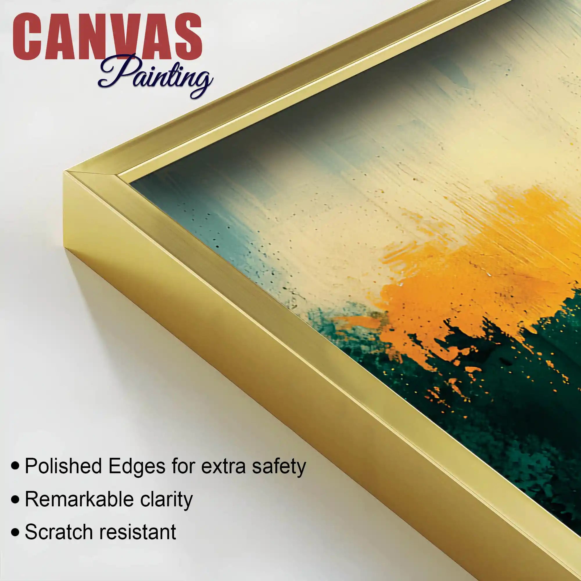 Premium Abstract Teal Green Golden Canvas Wall Painting for Home & Office