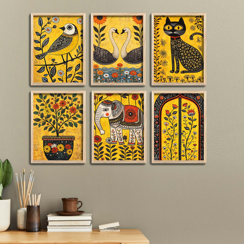 premium-animal-and-floral-painting-wall-frame-set-of-six-for-wall-decor