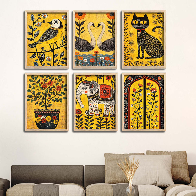 Premium Animal and Floral Painting Wall Frame Set of Six for Wall Decor