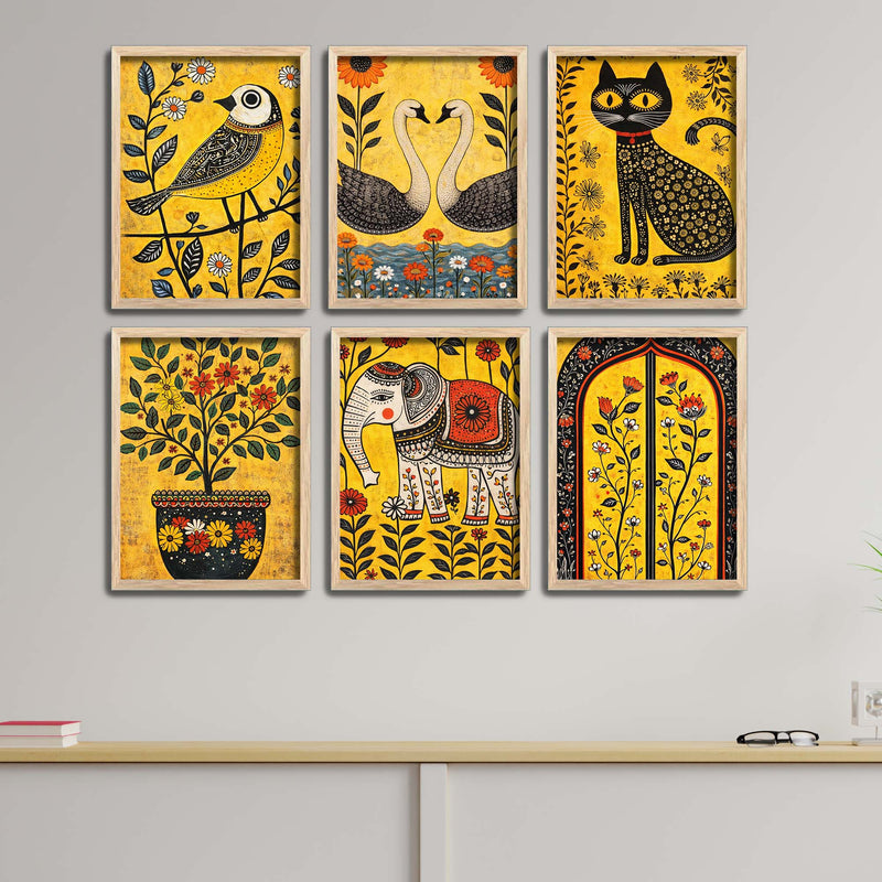Premium Animal and Floral Painting Wall Frame Set of Six for Wall Decor