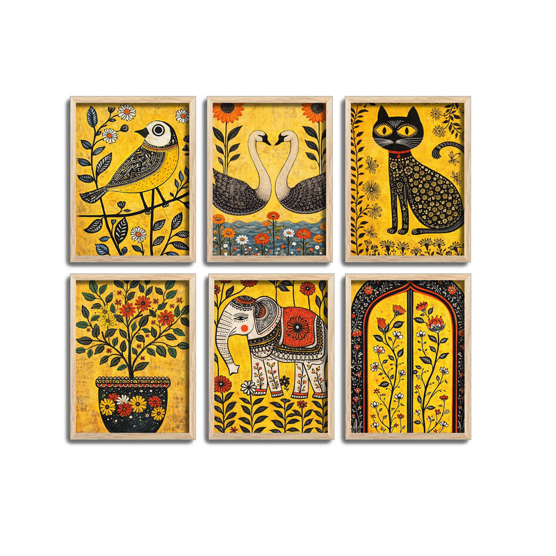 Premium Animal and Floral Painting Wall Frame Set of Six for Wall Decor
