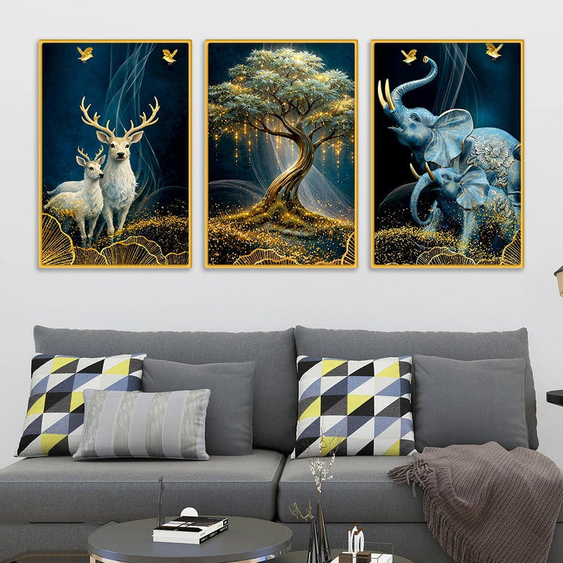 Premium Animal Canvas Wall Art Painting Set of Three