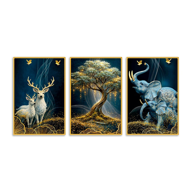 Premium Animal Canvas Wall Art Painting Set of Three