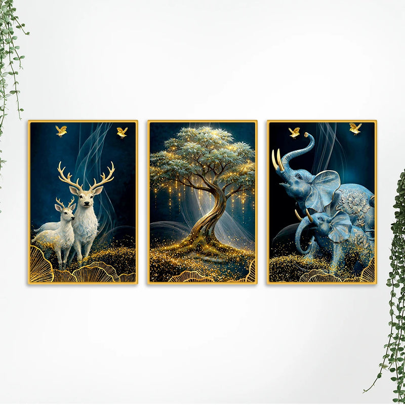 Premium Animal Canvas Wall Art Painting Set of Three