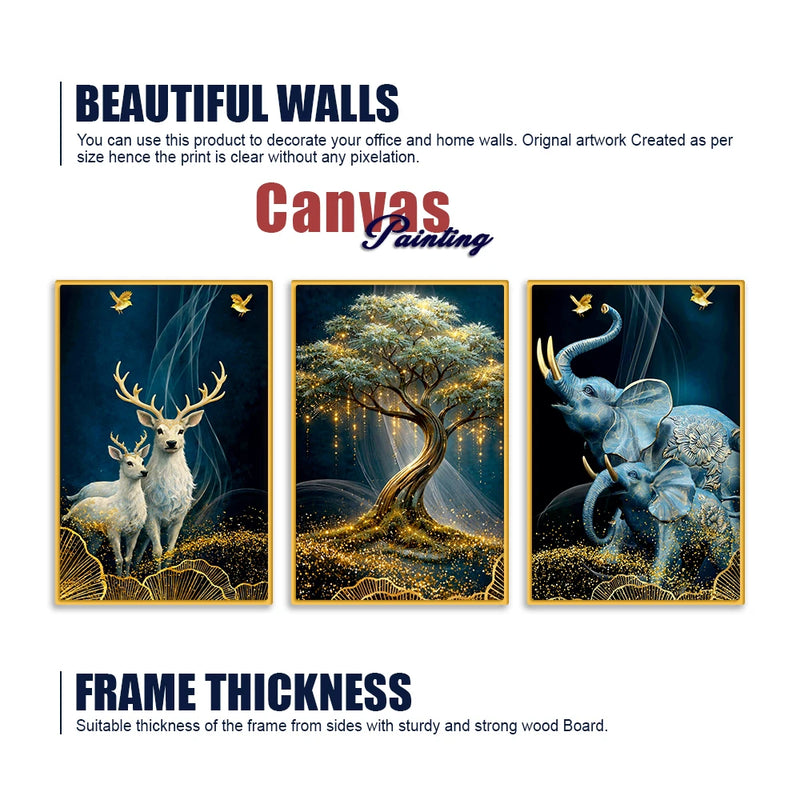 Premium Animal Canvas Wall Art Painting Set of Three