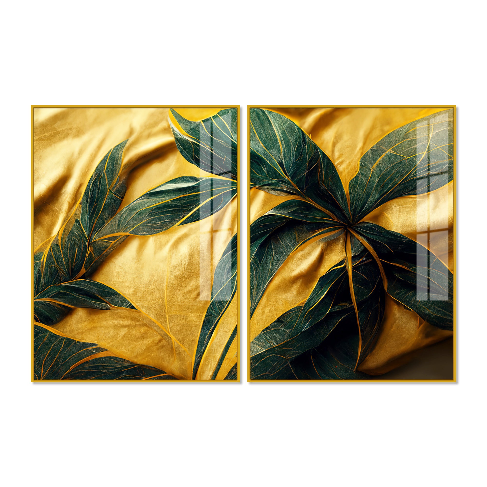 Premium Art of Leaves Acrylic Art Floating Wall Painting Set Of 2
