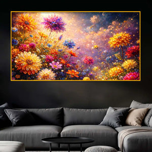 Premium Artistic Colorful Flowers Crystal Glass Wall Painting for Stylish Living Room Décor