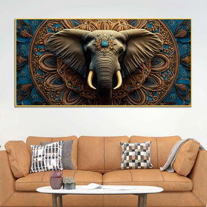 Premium Artistic Elephant Head Mandala Canvas Wall Painting for Home