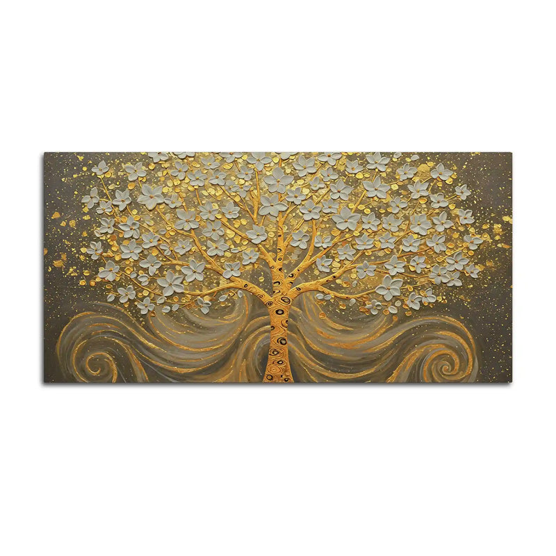 Premium Artistic Golden Blossom Tree Abstract Canvas Wall Painting