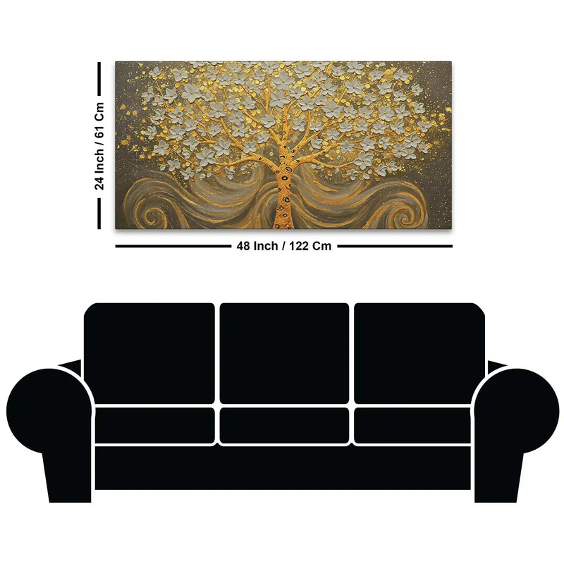 Premium Artistic Golden Blossom Tree Abstract Canvas Wall Painting