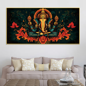 Premium Artistic Lord Ganesha Floral Exclusive Art Canvas Wall Painting for Home & Office Spaces – Modern Religious Wall Art